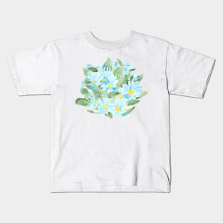 blue Cineraria Pericalis flowers watercolor Kids T-Shirt